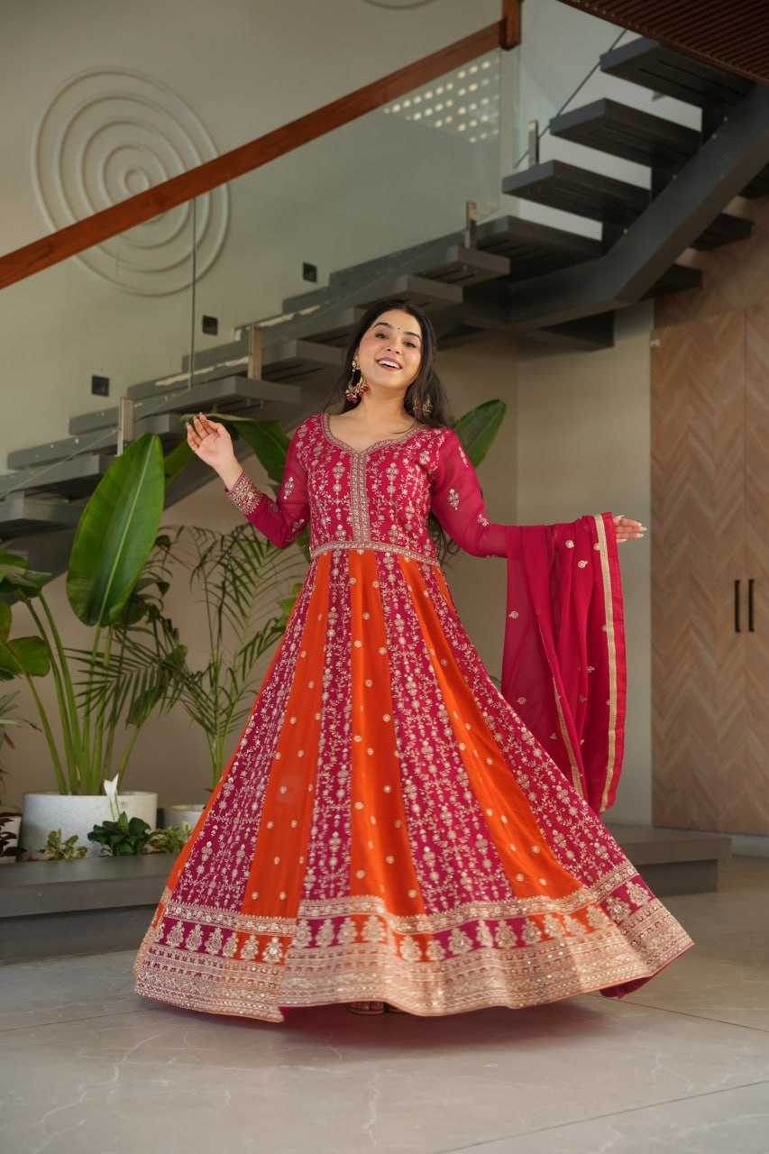 Faux Blooming Gown With Dupatta Sequin Gowns - MYLUXURY LANE ENTERPRISE